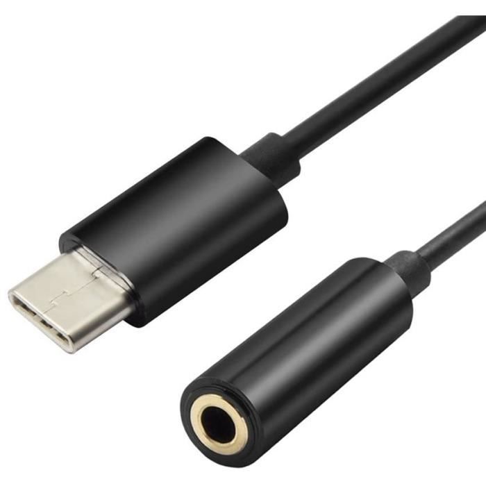 Câble Adaptateur USB Type-C vers Jack 3,5mm Femelle pour Motorola One Action Plug and Play pour votre casque, écouteurs..