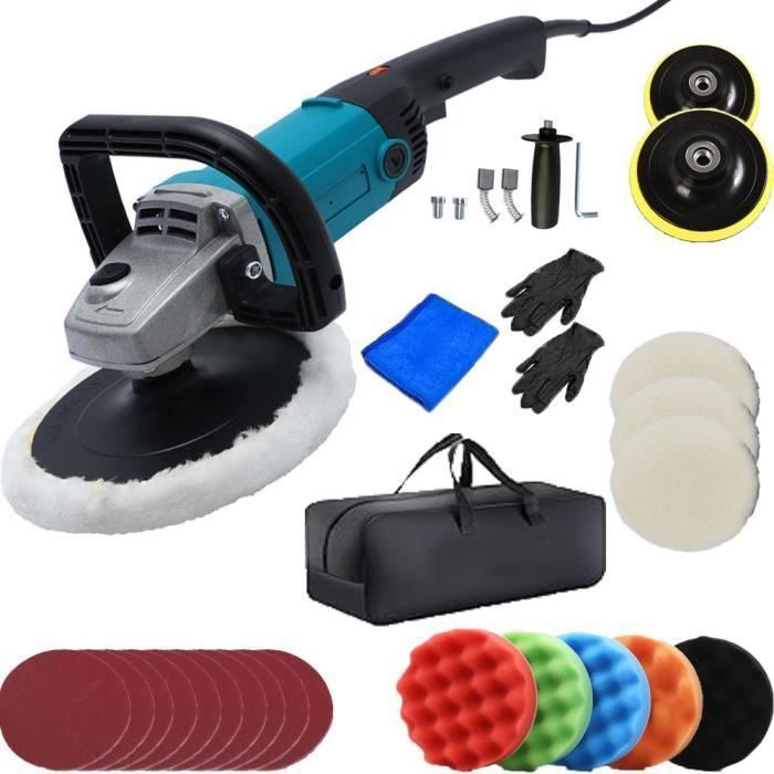 PRUMYA Polisseuse de Voiture Rotative 1200W Disque de polissage 100mm et 125mm 600 à 8800RPM 6 Vitesses avec 29 Accessoires