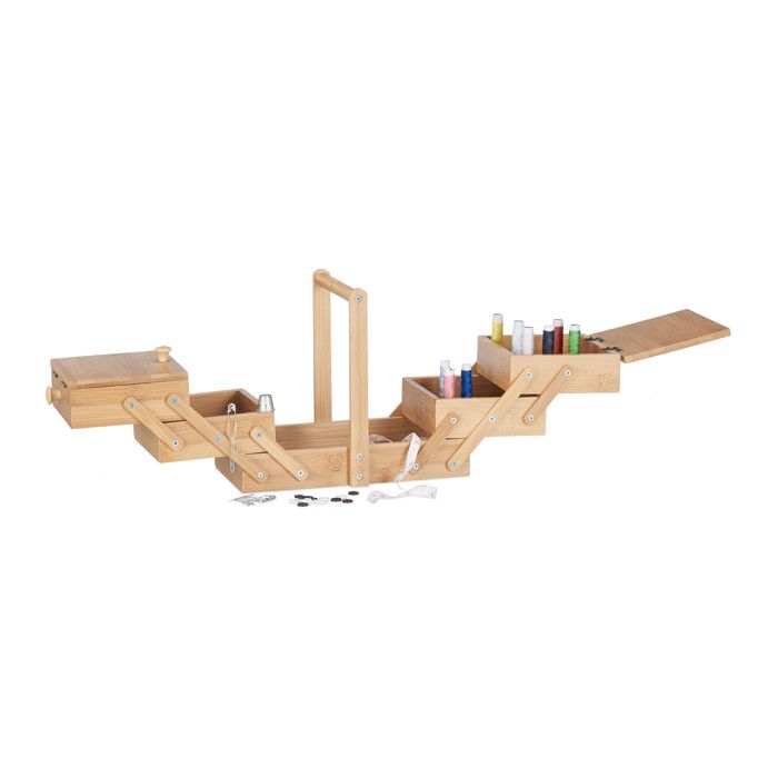 Relaxdays Petite Boîte à Ouvrage Bambou Coffret Couture Travailleuse Sans Contenu Corbeille Couvercle 20x27x15cm, Nature -