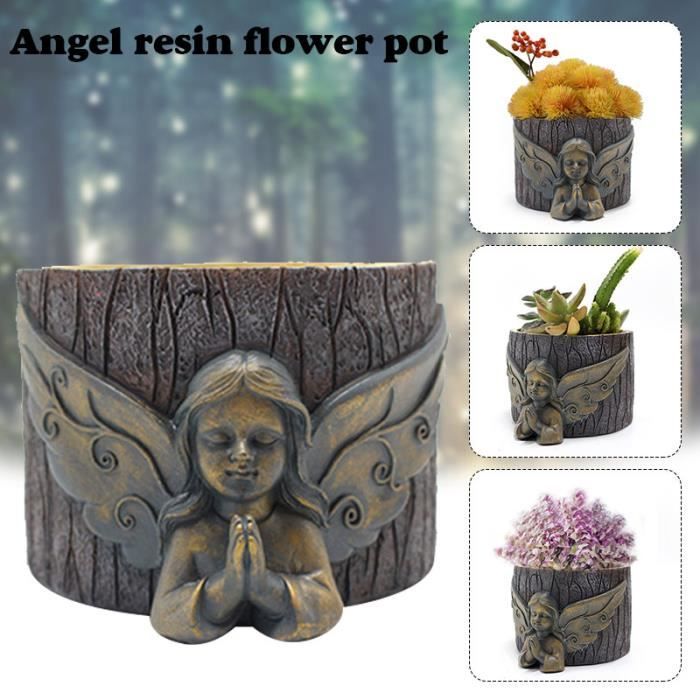 Statue de Pot de fleur d'ange priant pour la décoration de Sculpture d'art en résine de jardin pour les plantes succulentes nouveau