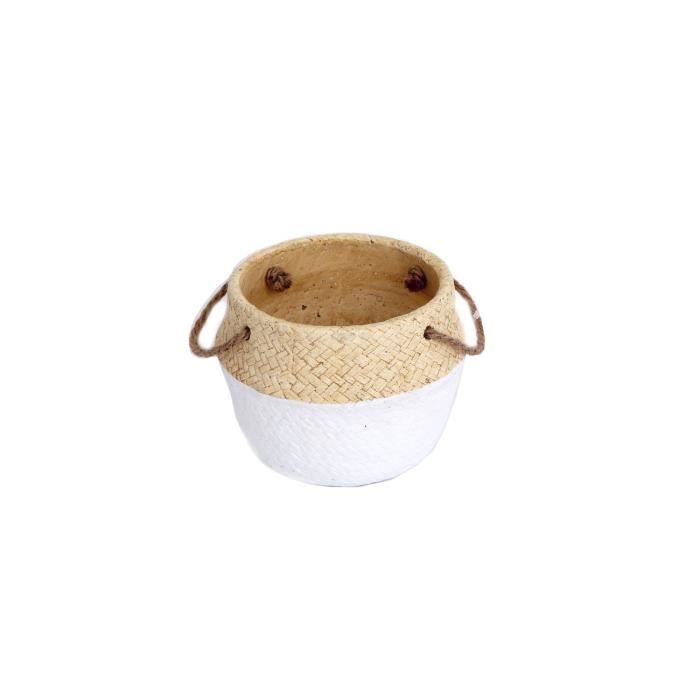 Cache-pot design panier tressé Naturel - Diam. 16 cm - Blanc