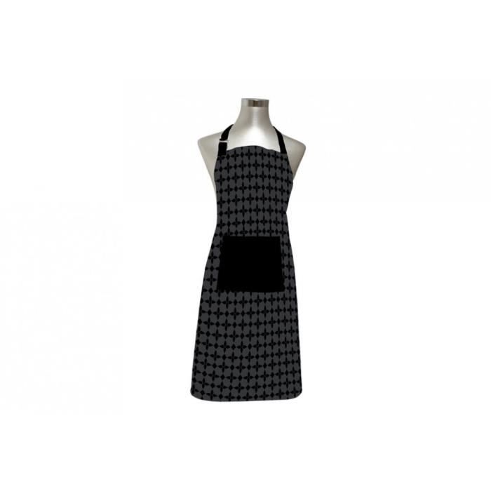 SOLEIL D'OCRE Tablier Damier - 100% coton brodé - 60 x 80 cm - Noir