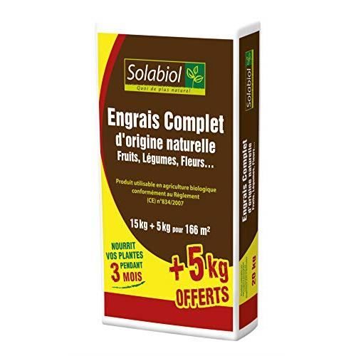 Solabiol SOCOMP15P Engrais Complet15 Kg + 5 Kg Offerts | Double Action : Effet « Starter » et Durable, Puissant