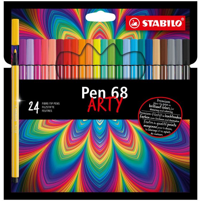 Feutre de coloriage - STABILO Pen 68 - Étui carton 24 couleurs - Coloris assortis - Gamme -Arty-