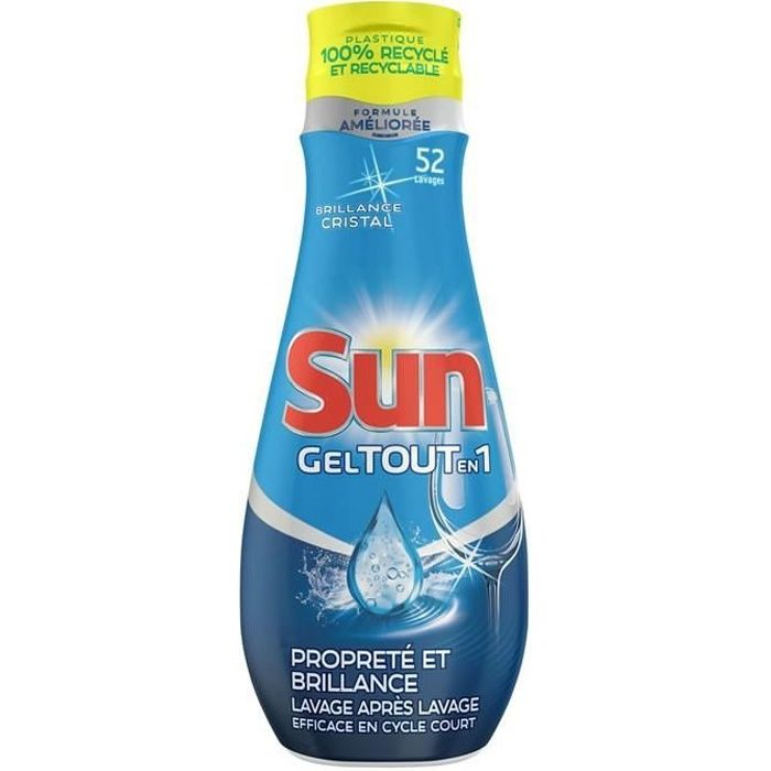 LOT DE 5 - SUN : Tout-en-1 - Gel lave-vaisselle propreté & brillance 52 lavages 900 ml