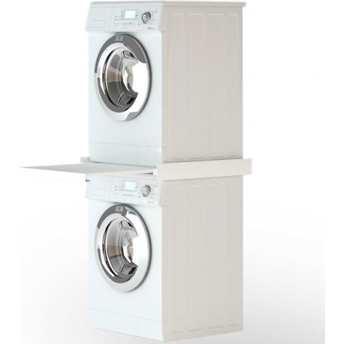 Kit d'empilage avec étagère coulissante pour Machine à laver 60 x 60 x 8 cm Blanc