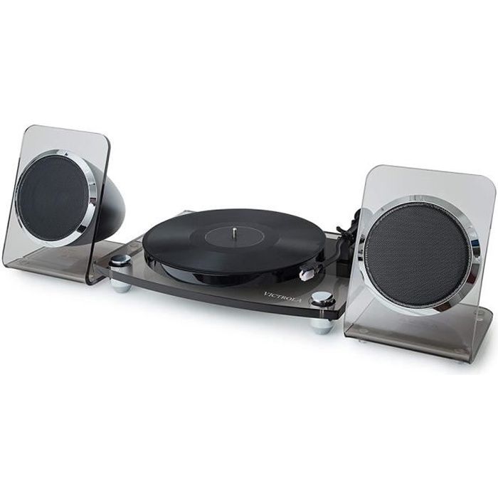 Platine Vinyle Victrola Bluetooth 2 vitesses en acrylique avec haut-parleurs sans fil de 40W VM-100C BLK G Transparent Fumée