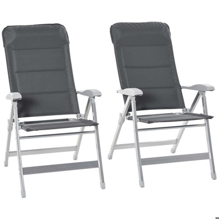Chaise de jardin pliante - OUTSUNNY - dossier haut - aluminium - gris