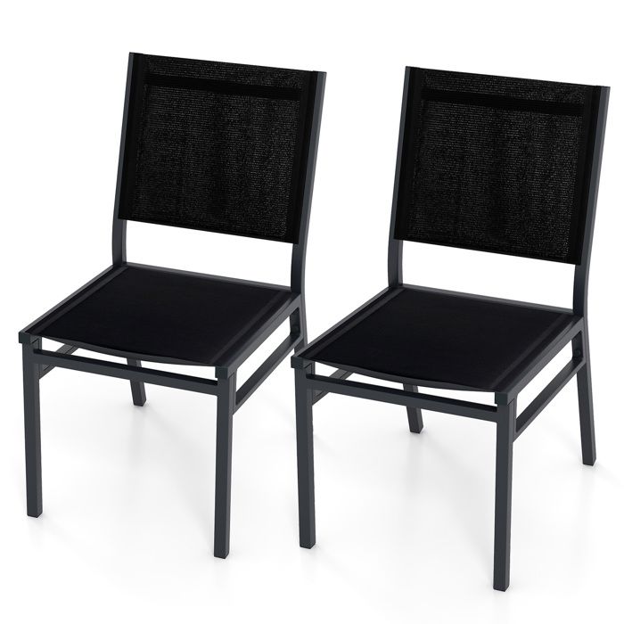 COSTWAY Lot de 2 Chaise de Jardin avec Siège & Dossier Respirants sans Accoudoirs Cadre en Aluminium pour Porche Piscine