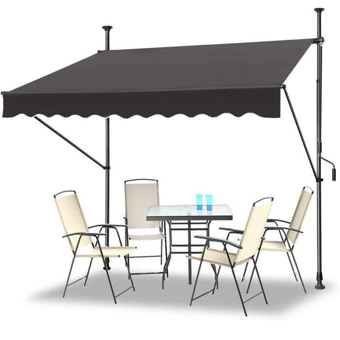 300 x 120 cm Auvent Rétractable Manuel Pour Jardin Store Banne de Jardin Terrasse Balcon Résistant aux UV Réglable en hauteur Gris