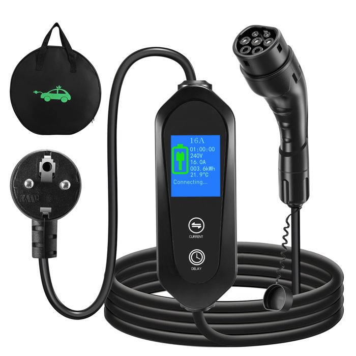 VDLPOWEREU Chargeur Voiture Electrique,3.6KW/5 EV Chargeur Type 2, Écran Tactile LED, Cable