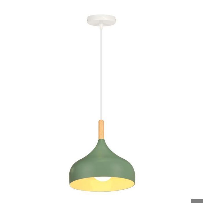 WOTTES Lustre Suspension Luminaire Moderne Style Goutte Chapeau Plafonnier Métal Bois pour Cuisine Ø24CM Vert foncé 1PCS
