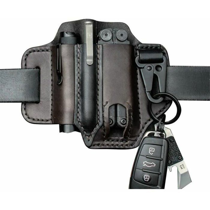 Gaine en cuir - LARGEIGHT - Organiseur ceinture - Boucle ceinture - Porte-outils multifonction - Porte-clé & emplacement lampe
