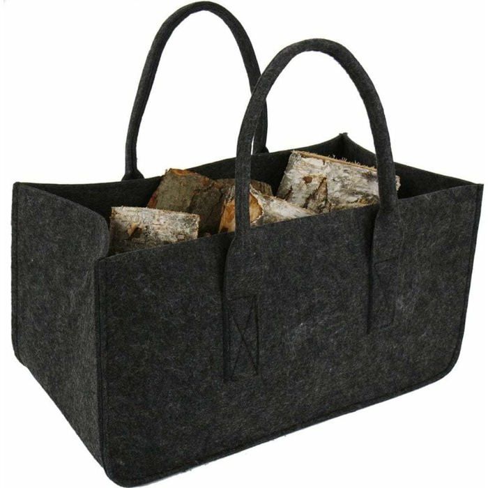 Kit 2 Paniers à Bois En Feutre - Sacs Pliables Pour Cheminée Avec 2 Gants - Rangement Journal/Courses 50x25x25cm