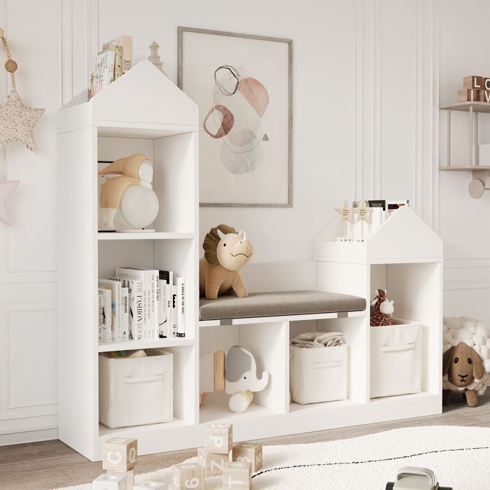 Bibliothèque Enfants en Bois étagère à Jouets avec Porte verrouillableÉtagère de Rangement pour Enfants Blanc