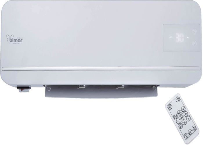 Bimar HP093 Radiateur ventilateur mural dégage de la chaleur en fonction de la température ambiante. Radiateur ventilateur avec minuteur, télécommande, programmeur quotidien et hebdomadaire, 2