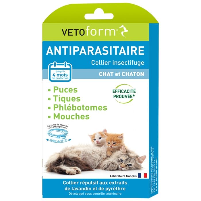 Comparer les prix de Vetoform Antiparasitaire Collier Insectifuge Chaton et Chat 1 Unité