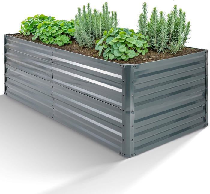 UDPATIO Jardinière 180 X 60 X 90 Cm, Jardin Surélevé Métal Galvanisé Bac De Plantation Avec Base Ouverte,per La Coltivazione Di Ortaggi, Fiori E Frutta, Argento