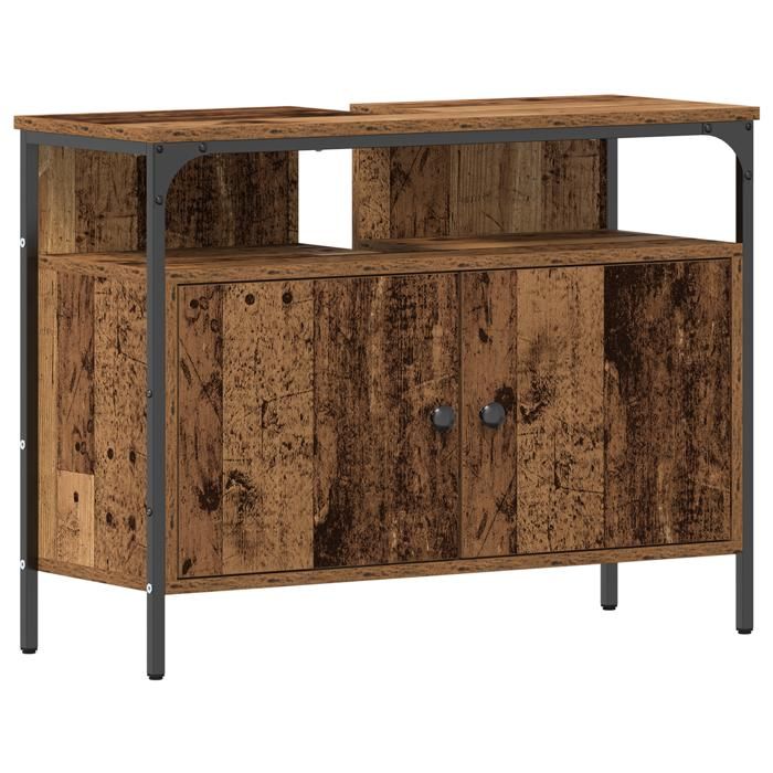 VENTE-FLASH Meuble sous lavabo - Meuble dévier/grand espace - Bois ancien 80x30x60 cm en bois reconstitué @1432778