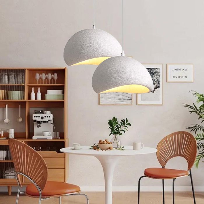 DLGLOLIN 2X Suspension Vintage Lustre de Milieu du Siècle Abat-jour en Résine de Dôme Blanc Ø50cm E27 Luminaire de Couloir Salon