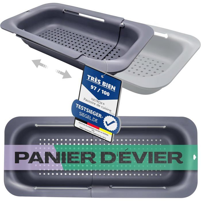 Passoire Extensible En Acier Inoxydable Pour évier Avec Poignées 33 X 23,5 X 10 Cm - Passoire D'évier De Cuisine - Passoire à Pâtes