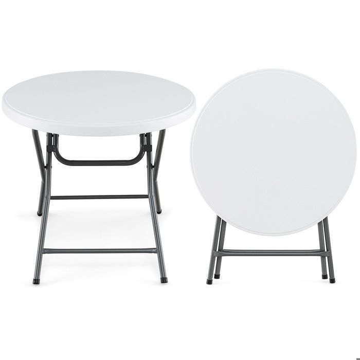 GOPLUS 81CM Table Ronde Pliante avec Plateau en HDPE Charge 75 kgPieds Métalliques et Patins Antidérapantspour Pique-niqueBlanc