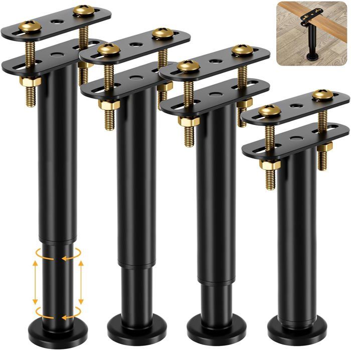 Lot de 4 Pieds de Support de Lit Réglables en Hauteur Adaptés aux Cadres de Lit 18-32cm aux Lattes Centrales de Lit