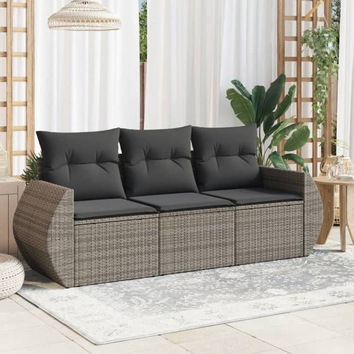 Salon de jardin avec coussins de siège 3 pcs - Ens Salon de jardin avec coussins 3 pcs gris résine tressée ABHT 4975791
