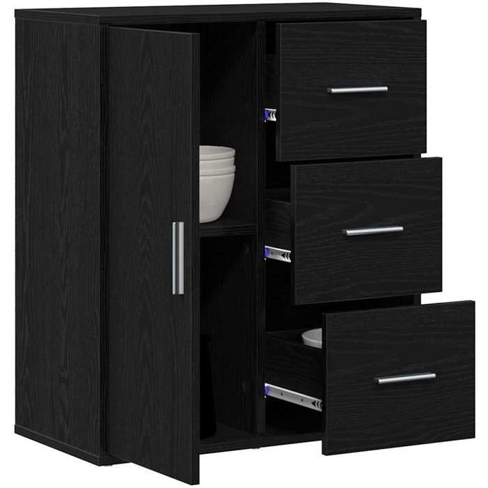 Buffet avec tiroirs - vidaXL - Chêne noir - Bois dingénierie - 60x31x70 cm - 3 tiroirs - 1 porte pivotante à 90°