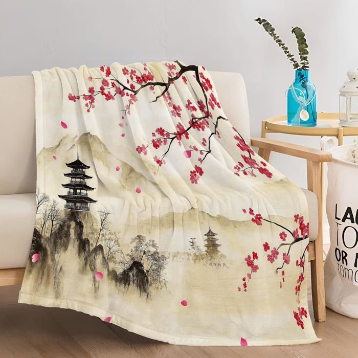 Couverture Sakura JaponaisPlaid Polaire Sakura Japonais Douce Canapé Canapé-lit Doux Chaud Couverture Polaire 220x240cm