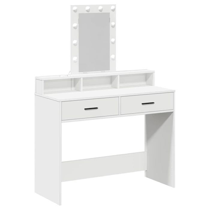 Coiffeuse moderne - vidaXL - 100x41x140 cm - Blanc - Bois dingénierie - Lumières LED - Port USB - 1 tiroir
