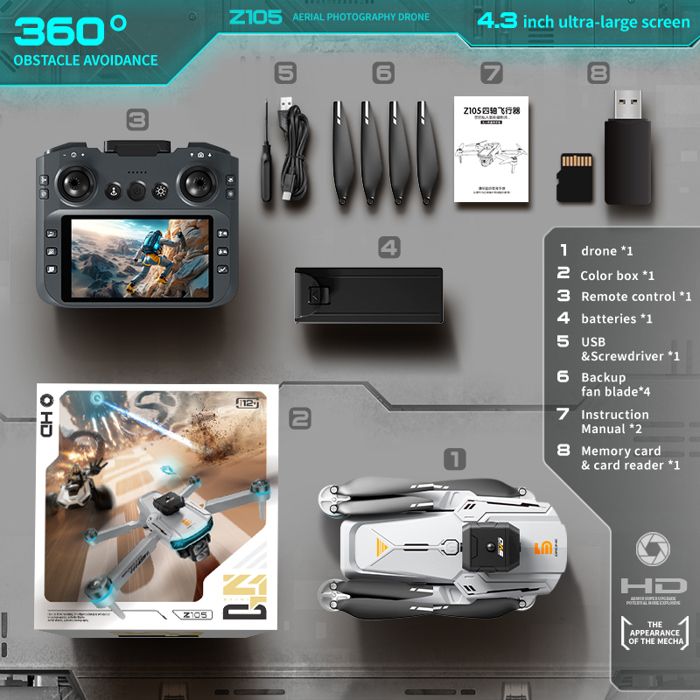 4K professionnel HD double caméra flux optique positionnement photographie sans brosse pliable grand écran RC quadrirotor Grisé