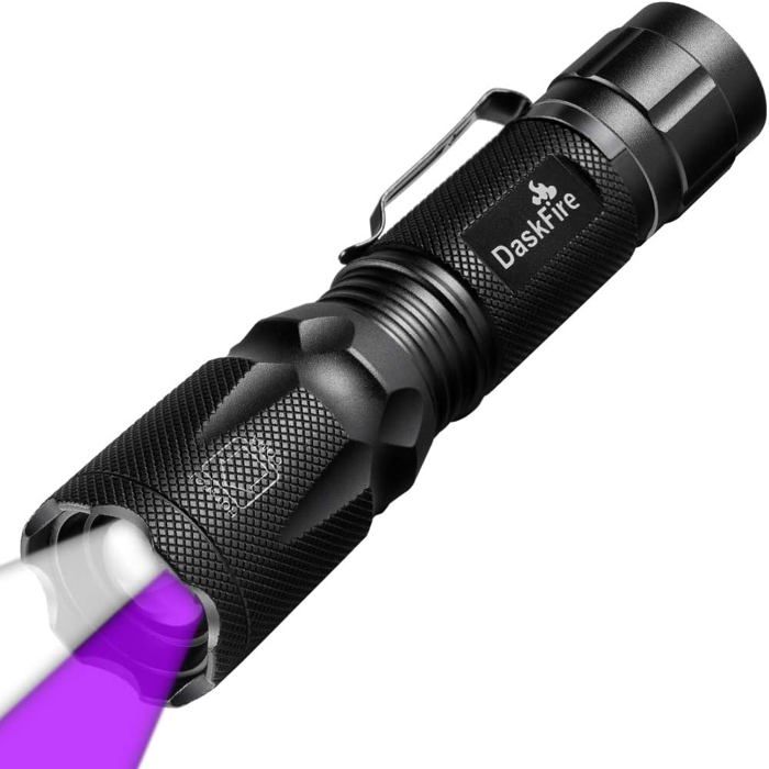 Lampe torche LED 2 en 1 KAL-Lampe Led 900 Lumens UV 395 nm 4 Modes Zoomable Lampe De Poche Puissante