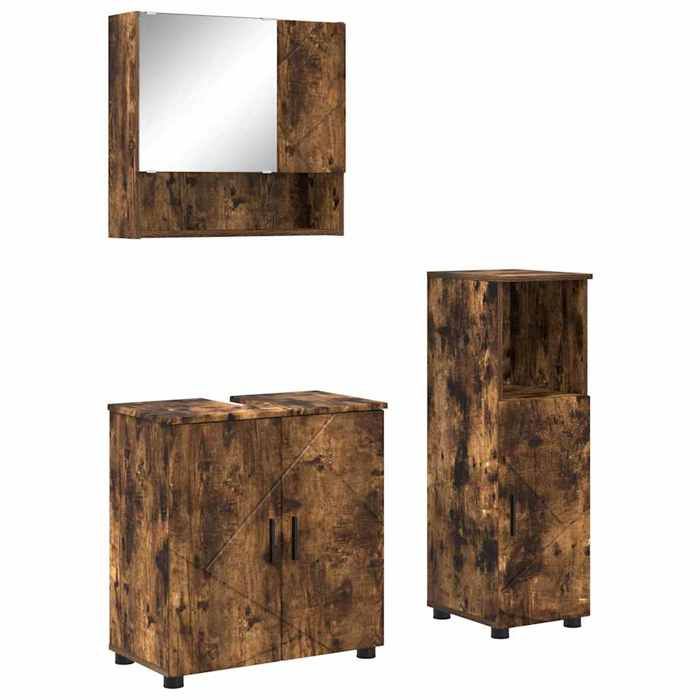 Bois Meuble de salle de bain moderne JILL Set Pour maison 3 pcs Chêne fumé 61x35x64 cm BB79