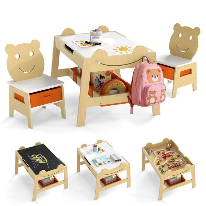 COSTWAY 5 en 1 Table Enfant 50cm et 2 Chaises Tableau Réversible (Noir+Blanc) - 4 Crochets Compartiment de Rangement et Bacs COSTWAY 5 en 1 Table Enfant 50cm et 2 Chaises Tableau Réversible (Noir+Blanc) - 4 Crochets Compartiment de Rangement et Bacs