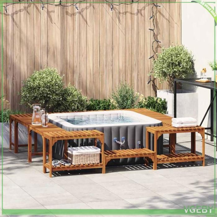 Enclos de bain à remous extérieur - 3334764 - Bois dacacia massif - Carré 230 x 230 cm - Marron