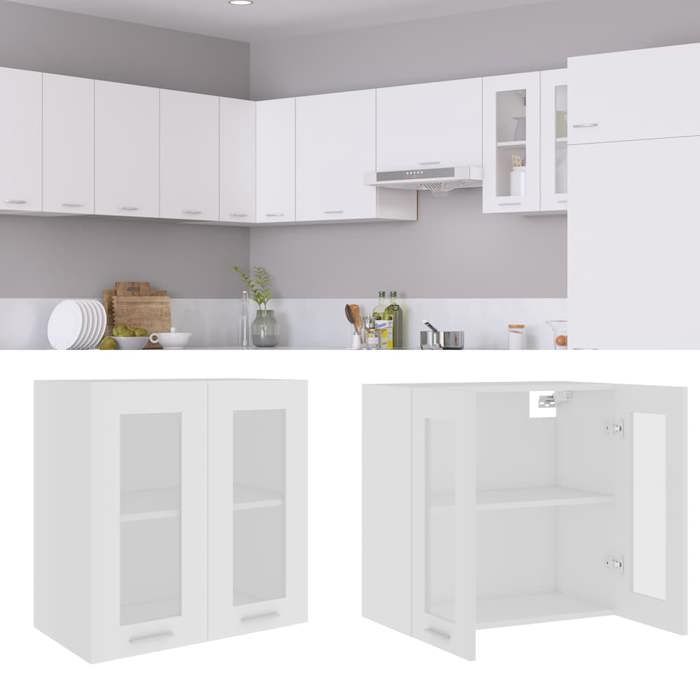 (NEW 2026)Blanc Placard/Armoire Haut - Vitrine suspendue - CLOUD - Cabinet de cuisine - Lyon Blanc 60x31x60 cm - Bois dingénierie