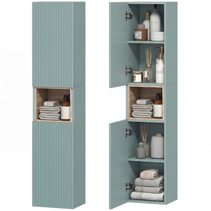 Meuble colonne salle de bain - HOMCOM - 2 portes compartiment et étagères réglables - MDF - 30x24x140cm - vert Meuble colonne salle de bain - HOMCOM - 2 portes compartiment et étagères réglables - MDF - 30x24x140cm - vert