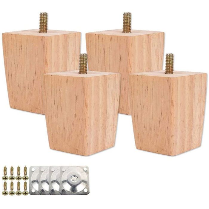 Lot de 4 pieds de lit en bois massif-Hauteur 5cm-Plaques de montage et vis incluses-Pour rehausser meubles modernes