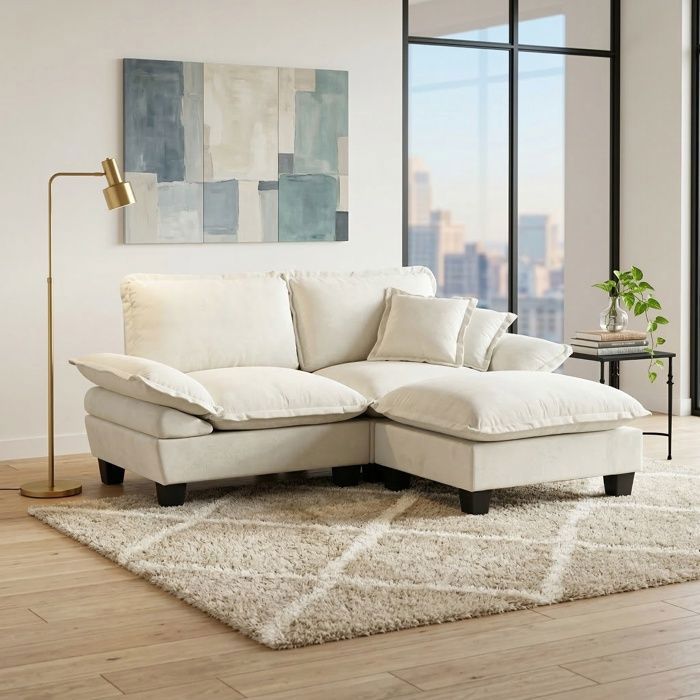 Luscriate - Canapé angle modulable 3 places chenille cloud sofa ottomane mobile coussins canapé design salon - Beige