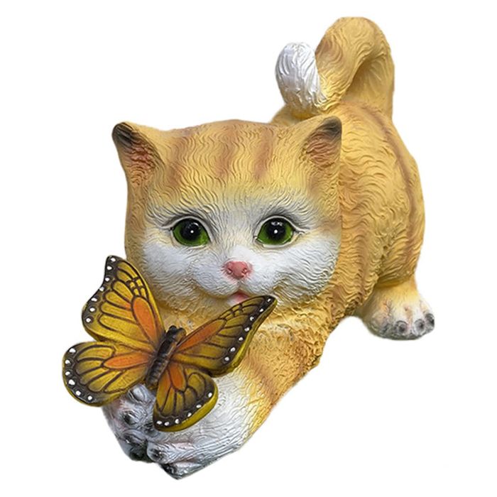 lampes solaires Statue de Chat 22x15x11cm pour Jardin Décoration Extérieure en Résine Figurine Lumineuse Automatique jaune
