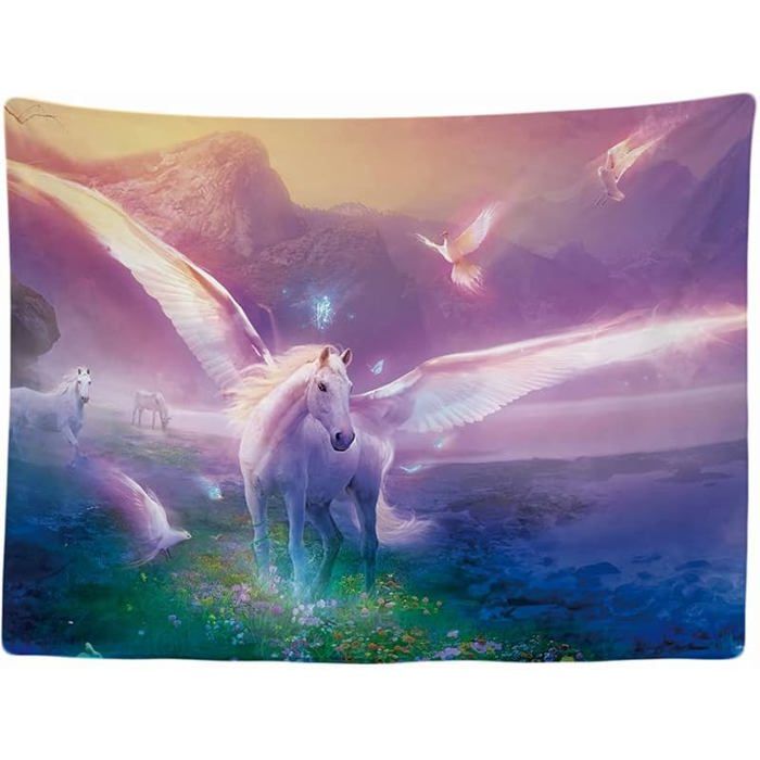 Tapisserie Murale Décorative Chambre - Licorne Unicorn Cheval - 200 x 150 cm Grand Papier Peint Tissu Licorne
