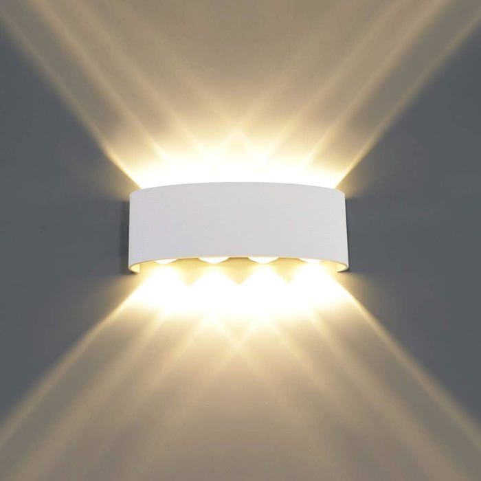 8W Applique Murale Extérieur Moderne Éclairage Étanche Lumière Blanche Lampe Murale en Aluminium Vers le Haut et Bas