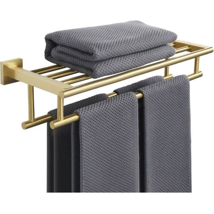 Porte-serviettes - OKZ - 2 barres murales - Acier inoxydable SUS304 - Finition dorée - 40 cm