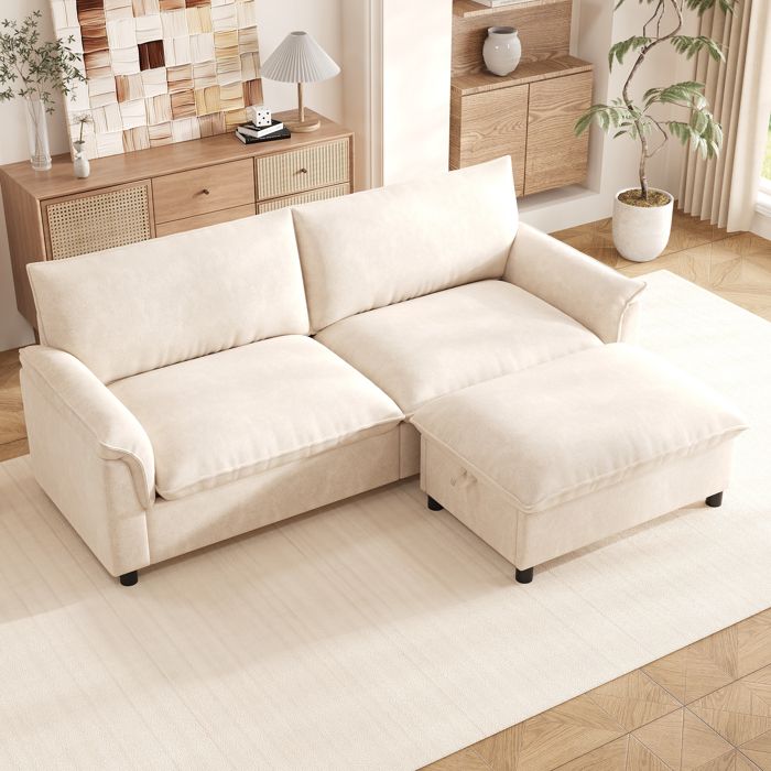 Canapé dangle modulaire Cloud 216 x 77 x 82 cm assise profonde avec repose-pieds amovible dossier haut beige Canapé dangle modulaire Cloud 216 x 77 x 82 cm assise profonde avec repose-pieds amovible dossier haut beige