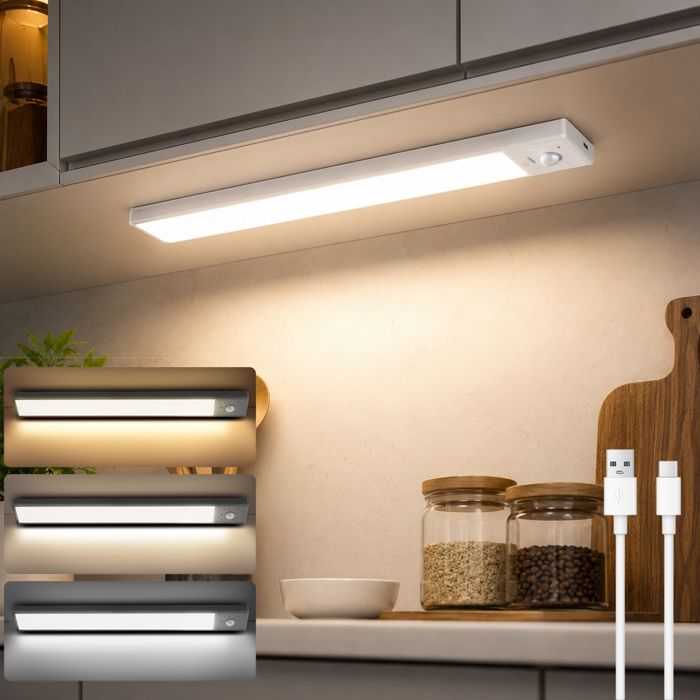 Réglette LED sous meuble 40 cm détecteur de mouvement lampe placard USB rechargeable 3 températures 1 pièce