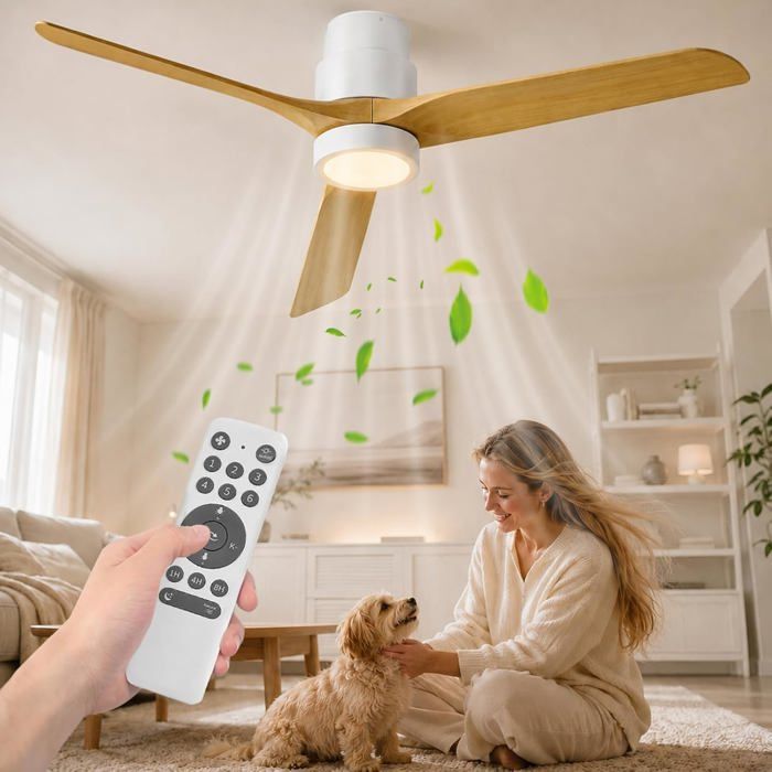 Ventilateur Plafond Silencieux Ventilo Plafond Avec Lumière Et Télécommande 132 Cm 3 Pales Bois Avec Lumière Mable Mote[FF25]