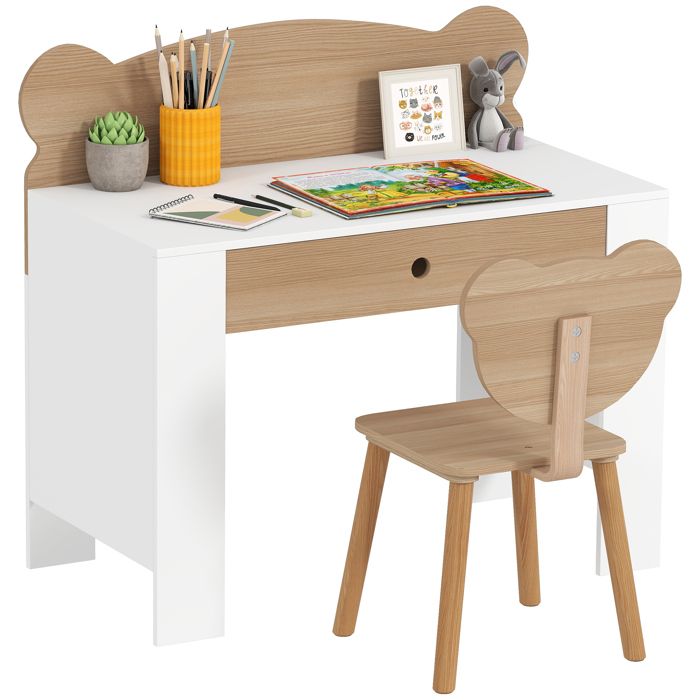Bureau enfant avec chaise table enfant et chaise avec tiroir et large plateau 80 x 41 x 745 cm bois naturel