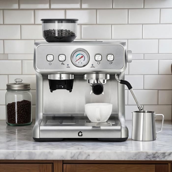 Machine à café semi-automatique en inox – Broyeur intégré 30 niveaux – Pompe 15/20 bars – Réservoir amovible 2 8 L