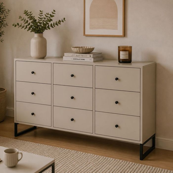 Commode Lalasa Dmora en bois beige cachemire 115x33x82h cm